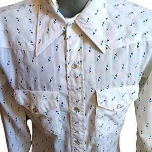 Medium Vintage Cowboy Western Shirt K-Mart Arrow Print Snaps 1980's Disco Collar